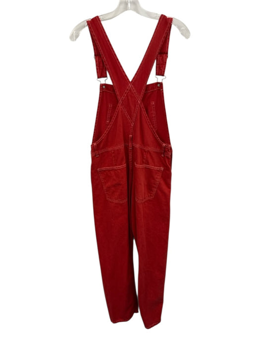 We The Free Size XS Red Cotton Denim Straight Leg Contrast Stitch Overalls Red / XS