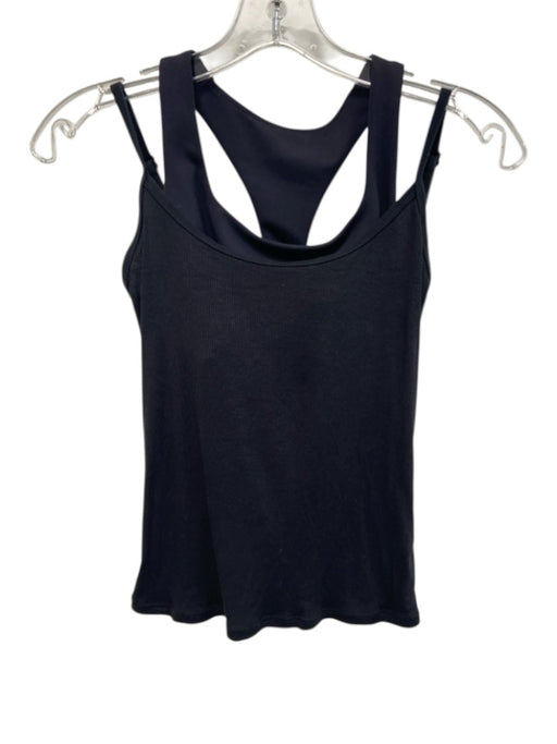 Set Active Size Small Black Nylon Blend Sleeveless Shelf Bra Layered Ribbed Top Black / Small