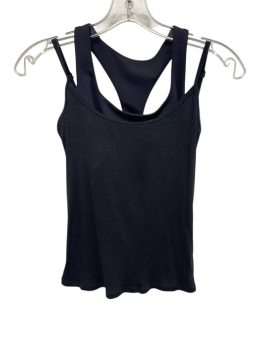 Set Active Size Small Black Nylon Blend Sleeveless Shelf Bra Layered Ribbed Top Black / Small
