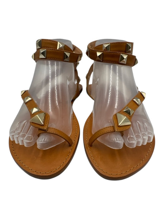 Schutz Shoe Size 9 Tan Brown Leather Upper Toe Strap Studded Ankle Wrap Sandals Tan Brown / 9