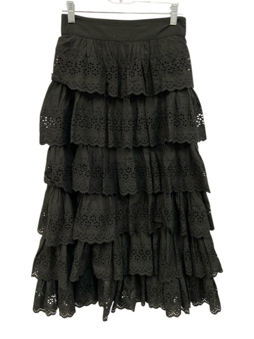 Sezane x Sea New York Size 34 Black Cotton Tiered Eyelet Back Zip Maxi Skirt Black / 34