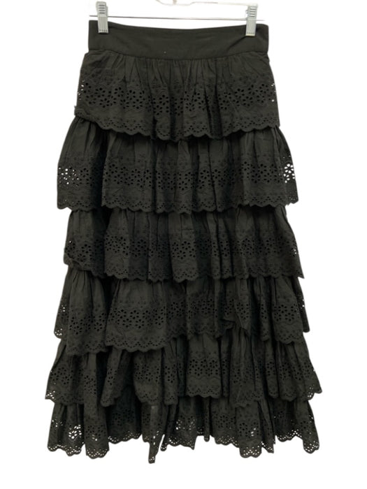 Sezane x Sea New York Size 34 Black Cotton Tiered Eyelet Back Zip Maxi Skirt Black / 34
