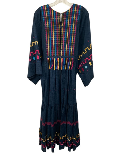 Mira Mikati Size 34/  XS Navy & Multi Cotton Dolman Sleeve Embroidery Maxi Dress Navy & Multi / 34/  XS