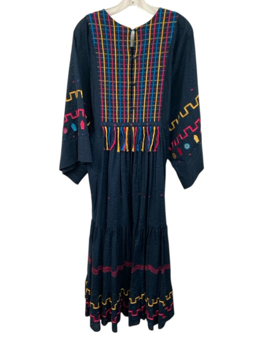 Mira Mikati Size 34/  XS Navy & Multi Cotton Dolman Sleeve Embroidery Maxi Dress Navy & Multi / 34/  XS