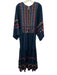 Mira Mikati Size 34/  XS Navy & Multi Cotton Dolman Sleeve Embroidery Maxi Dress Navy & Multi / 34/  XS