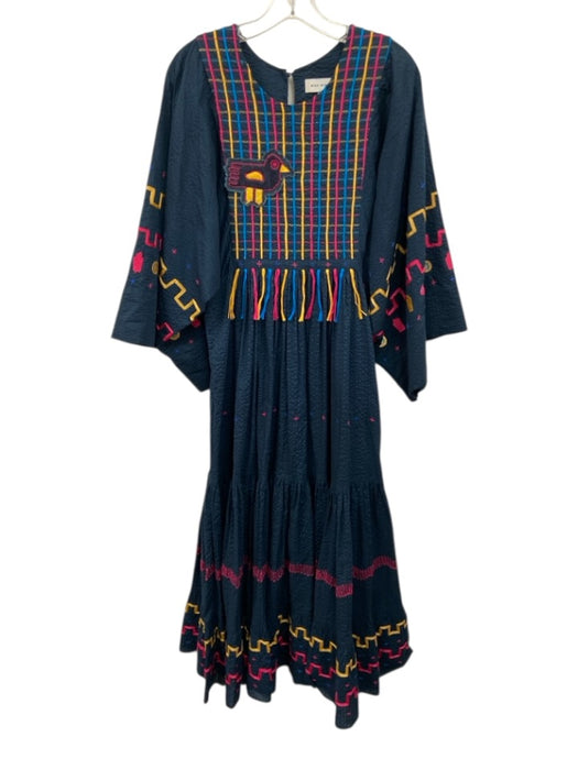 Mira Mikati Size 34/  XS Navy & Multi Cotton Dolman Sleeve Embroidery Maxi Dress Navy & Multi / 34/  XS