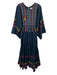 Mira Mikati Size 34/  XS Navy & Multi Cotton Dolman Sleeve Embroidery Maxi Dress Navy & Multi / 34/  XS