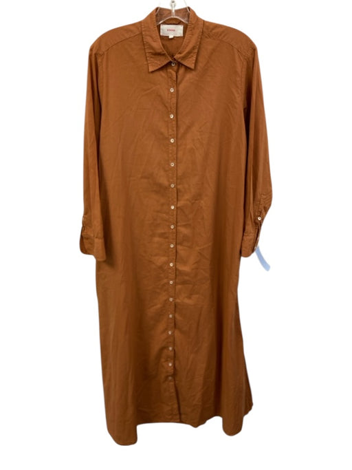 XiRENA Size XS Rust Brown Cotton Long Sleeve Button Up Collar Shirt Dress Dress Rust Brown / XS