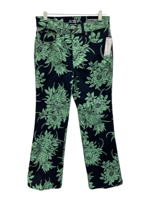 J. Crew Size 25 Mint Green & Navy Print Cotton Denim Zip & Button Floral Jeans Mint Green & Navy Print / 25