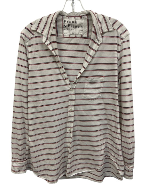Frank & Eileen Size S White, Blue & Red Cotton Long Sleeve Horizontal Stripe Top White, Blue & Red / S