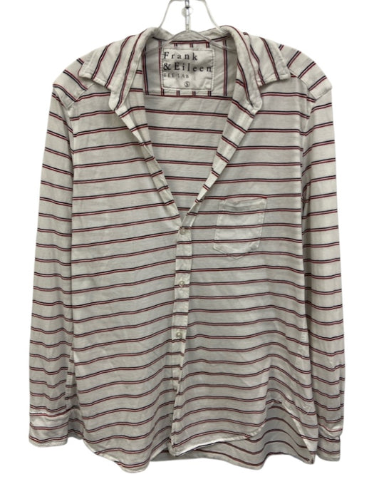 Frank & Eileen Size S White, Blue & Red Cotton Long Sleeve Horizontal Stripe Top White, Blue & Red / S