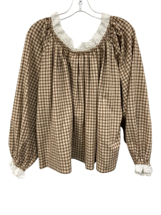 Avy & Co. Size One Size Brown & White No Fabric Tag Elastic neck gingham Top Brown & White / One Size