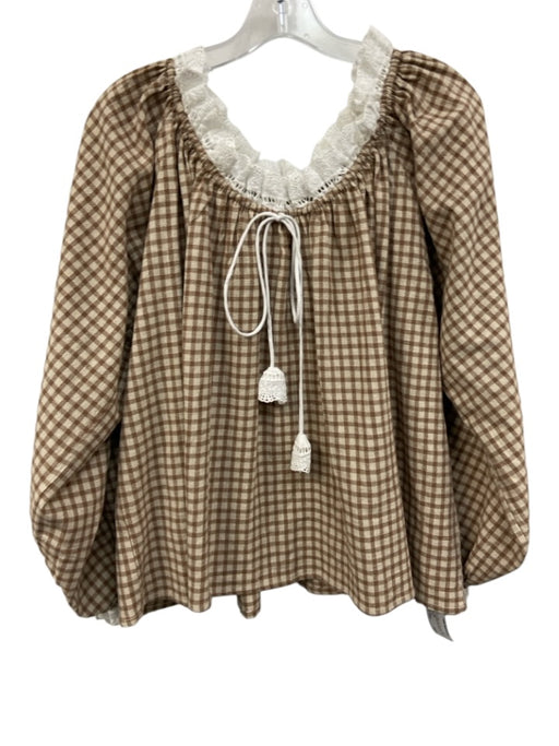 Avy & Co. Size One Size Brown & White No Fabric Tag Elastic neck gingham Top Brown & White / One Size