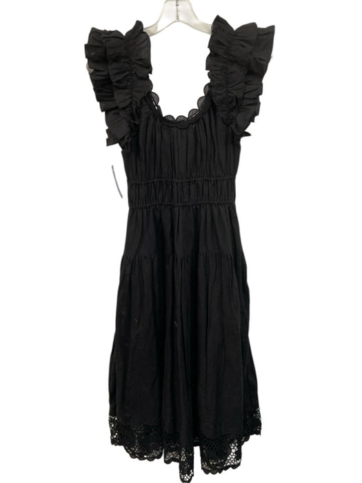 Ulla Johnson Size 0 Black Cotton Ruffle Sleeveless Floral Lace Trim Dress Black / 0