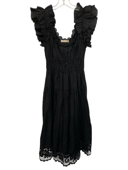 Ulla Johnson Size 0 Black Cotton Ruffle Sleeveless Floral Lace Trim Dress Black / 0