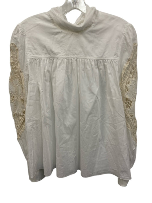 See By Chloe Size 34/S White Cotton Back Button & Tie Floral Long Sleeve Top White / 34/S