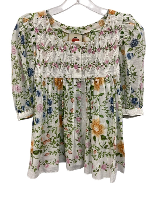 Farm Rio Size XS White, Orange & Multi Print Cotton Scoop Neck Top White, Orange & Multi Print / XS