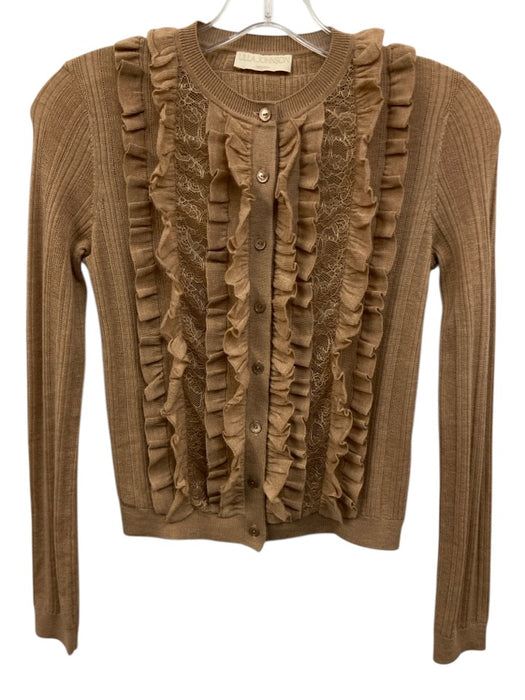 Ulla Johnson Size P Beige Merino Wool Button Close Ruffle & Lace Accent Cardigan Beige / P