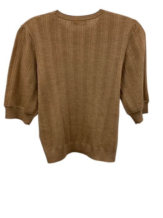 Ulla Johnson Size P Beige Merino Wool Crew Neck Ruffle & Lace Accent Ribbed Top Beige / P