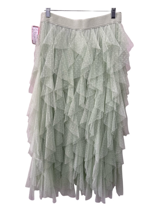 By Anthropologie Size S Mint Green Polyester tulle mesh Elastic Waist Midi Skirt Mint Green / S