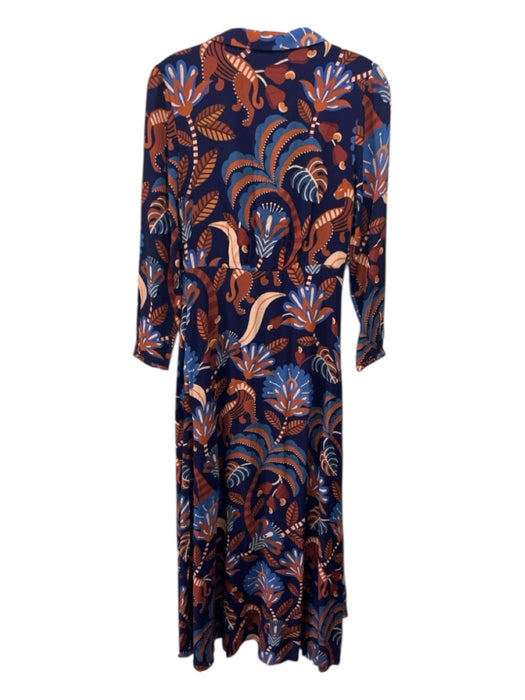 Farm Rio Size XS Navy, Blue, Brown Viscose Deep V Abstract Floral Maxi Dress Navy, Blue, Brown / XS