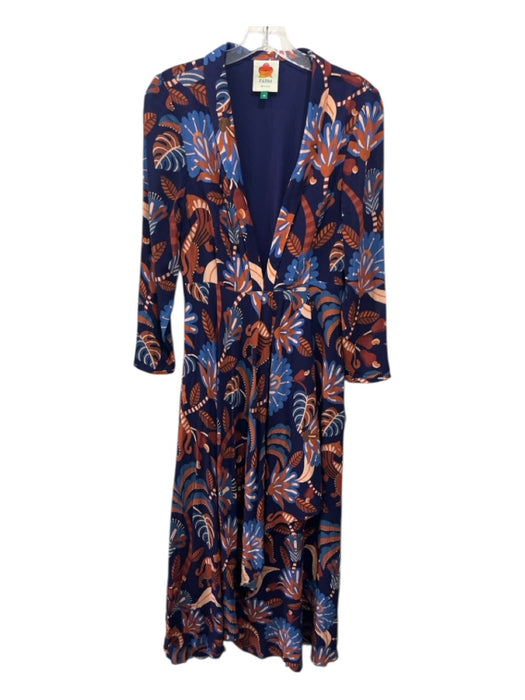 Farm Rio Size XS Navy, Blue, Brown Viscose Deep V Abstract Floral Maxi Dress Navy, Blue, Brown / XS