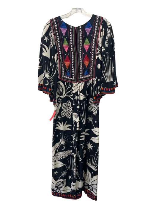 Farm Rio Size Small Black, White, Multi Viscose Abstract Embroidered Maxi Dress Black, White, Multi / Small