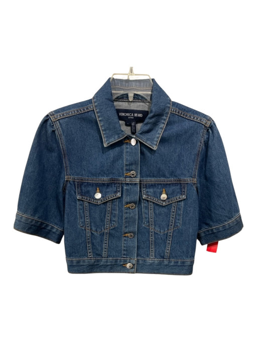 Veronica Beard Size XS Medium dark wash Cotton Denim Half Sleeve Button Jacket Medium dark wash / XS