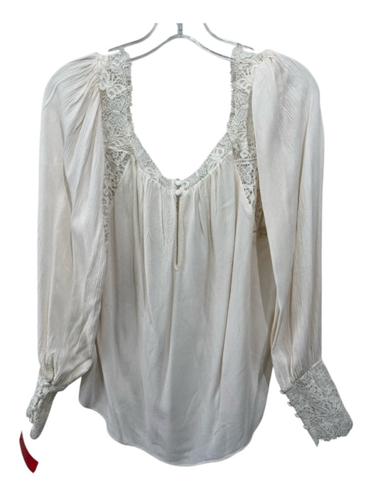 Free People Size S Cream Polyester Square Neck Long Sleeve Lace Top Cream / S
