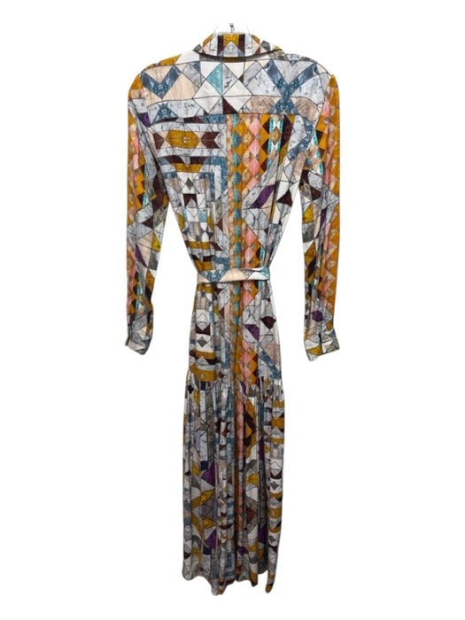 Anthropologie Size XS gray, yellow, multi Rayon Button Down tile Maxi Dress gray, yellow, multi / XS
