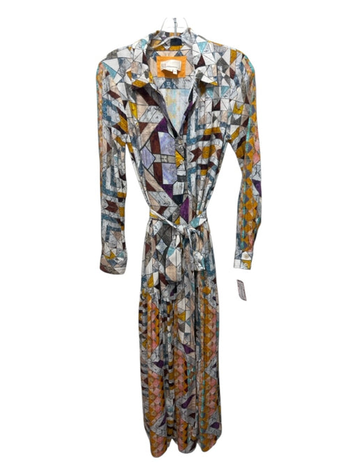 Anthropologie Size XS gray, yellow, multi Rayon Button Down tile Maxi Dress gray, yellow, multi / XS