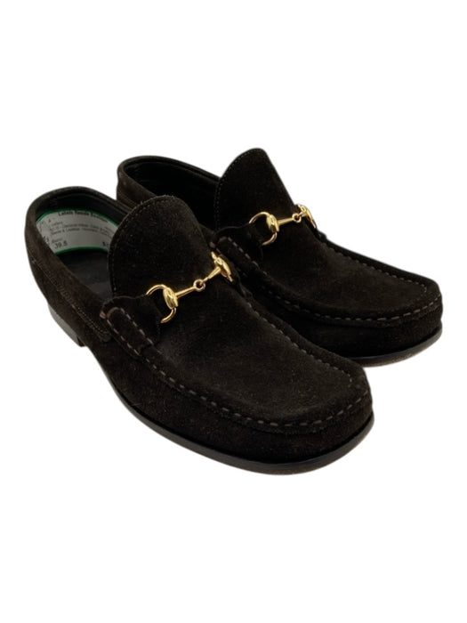Gucci Shoe Size 39.5 Dark Brown Suede & Leather Horsebit Round Toe Loafers Dark Brown / 39.5