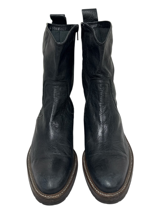 Free People Shoe Size 40 Black Leather Weathered Stacked Block Heel Booties Black / 40