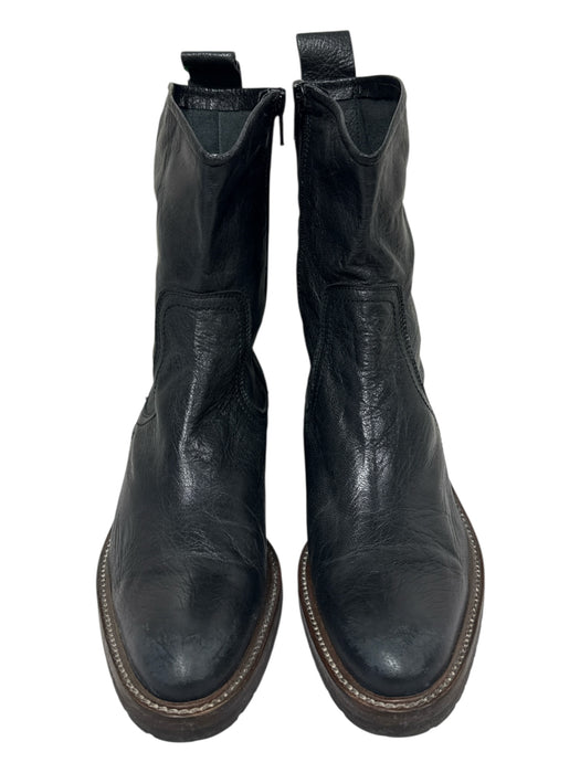 Free People Shoe Size 40 Black Leather Weathered Stacked Block Heel Booties Black / 40