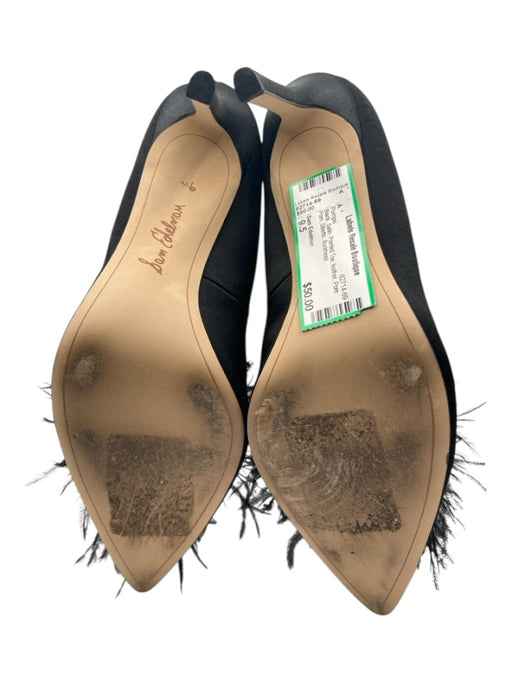 Sam Edelman Shoe Size 9.5 Black Satin Pointed Toe feather Pom Pom Stiletto Pumps Black / 9.5
