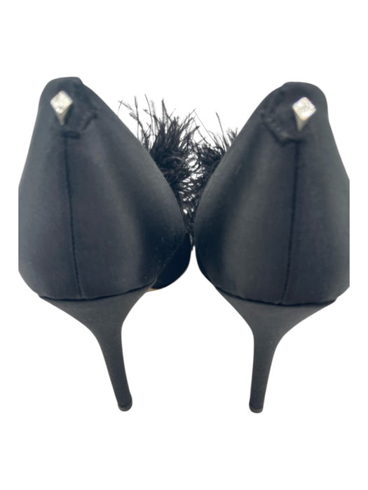 Sam Edelman Shoe Size 9.5 Black Satin Pointed Toe feather Pom Pom Stiletto Pumps Black / 9.5