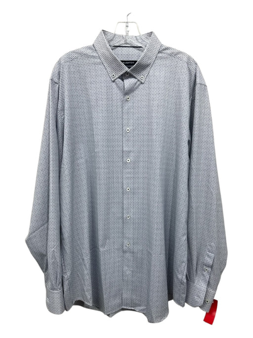 Bugatchi Size XL White & Navy Synthetic Grid Button Up Men's Long Sleeve Shirt White & Navy / XL