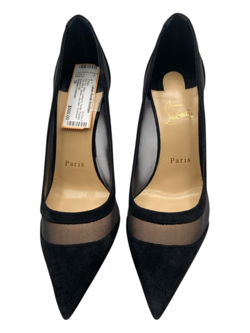 Christian Louboutin Shoe Size 39 Black Leather & Textile Pointed Toe Mesh Pumps Black / 39