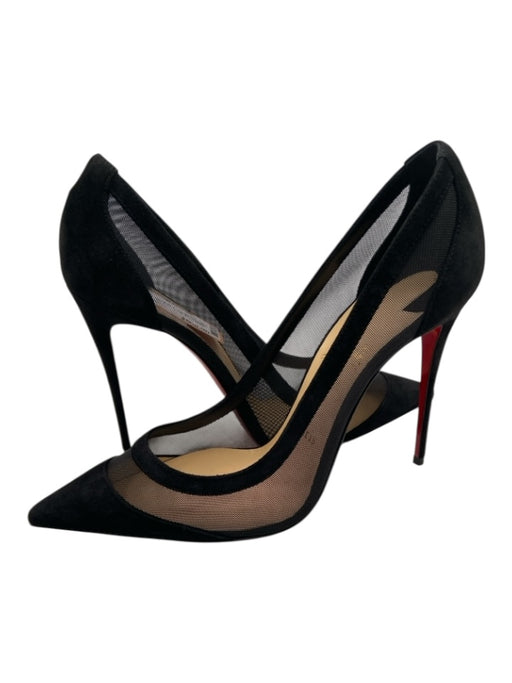 Christian Louboutin Shoe Size 39 Black Leather & Textile Pointed Toe Mesh Pumps Black / 39