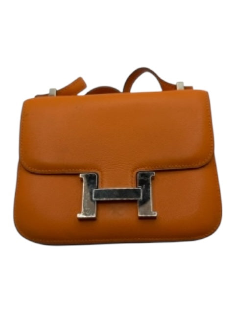 Hermes Orange Leather Gold hardware Crossbody Vintage Bag Orange / Micro Mini