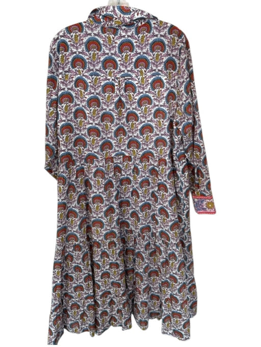 Boden Size 20/22 Blue & Pink Cotton Long Sleeve Flowers Button Down Maxi Dress Blue & Pink / 20/22