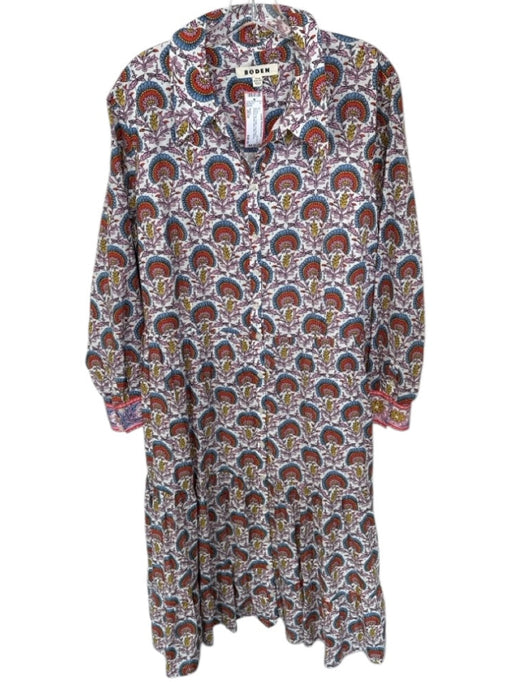 Boden Size 20/22 Blue & Pink Cotton Long Sleeve Flowers Button Down Maxi Dress Blue & Pink / 20/22