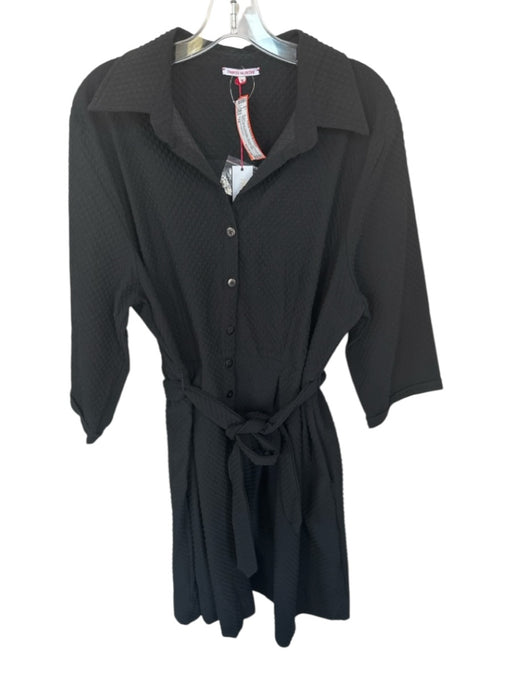 Frances Valentine Size 1X Black Polyester 3/4 Sleeve Textured Button Down Dress Black / 1X