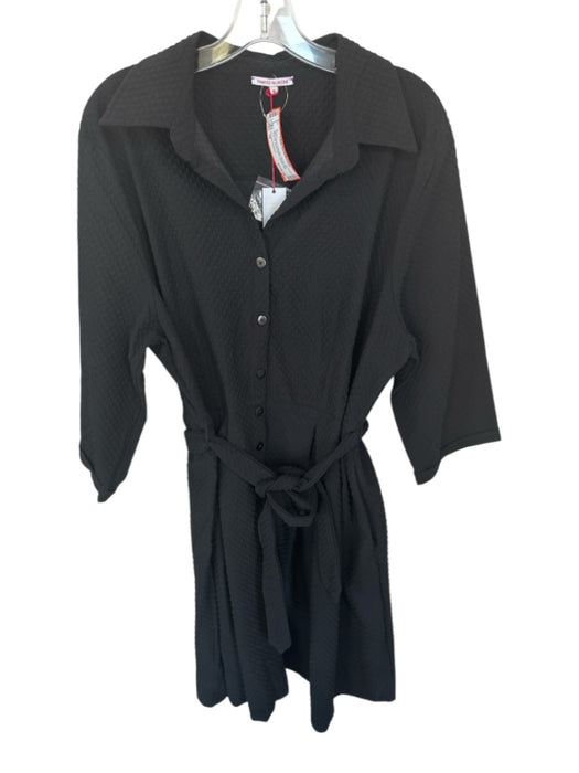 Frances Valentine Size 1X Black Polyester 3/4 Sleeve Textured Button Down Dress Black / 1X