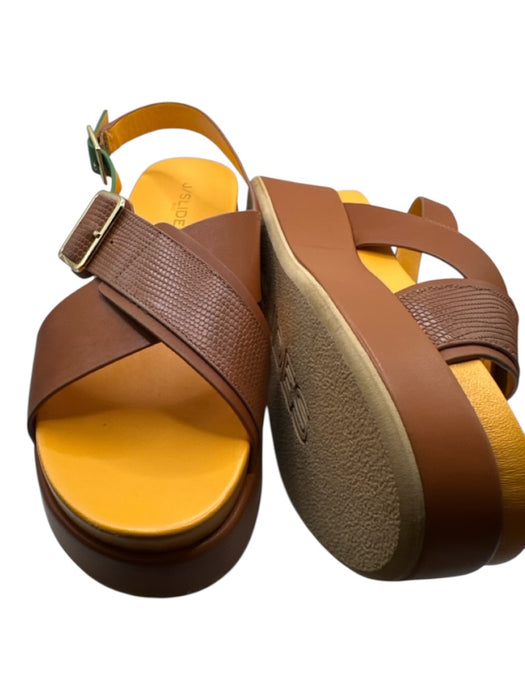 J/Slides Shoe Size 9.5 Brown & Orange Leather Platform Crossover Buckles Sandals Brown & Orange / 9.5