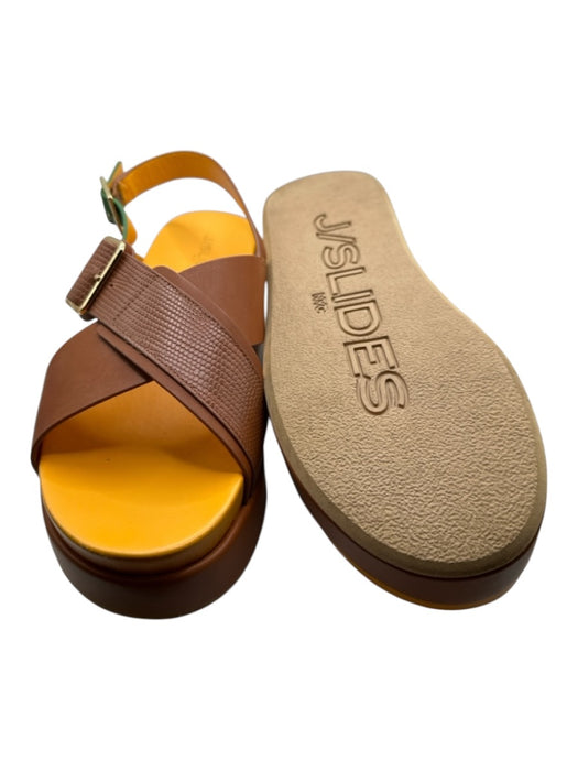 J/Slides Shoe Size 9.5 Brown & Orange Leather Platform Crossover Buckles Sandals Brown & Orange / 9.5