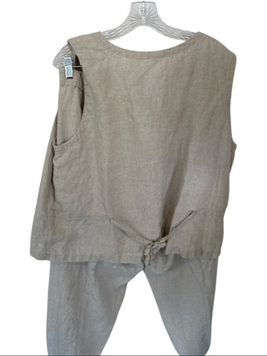 Eileen Fisher Size 1X Oatmeal Linen Sleeveless Elastic Waist Buttons Pant Set Oatmeal / 1X