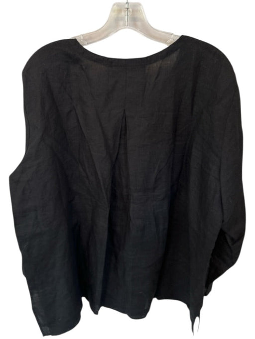 Eileen Fisher Size XL Black Linen Long Sleeve V Neck Front Tie Top Black / XL