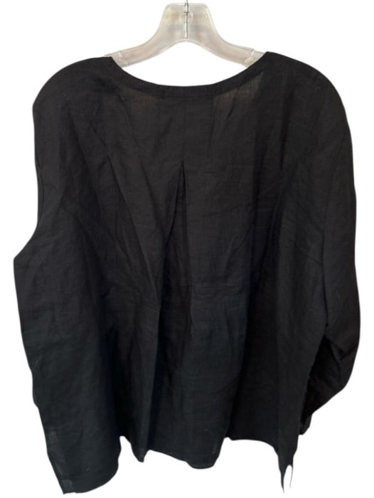 Eileen Fisher Size XL Black Linen Long Sleeve V Neck Front Tie Top Black / XL