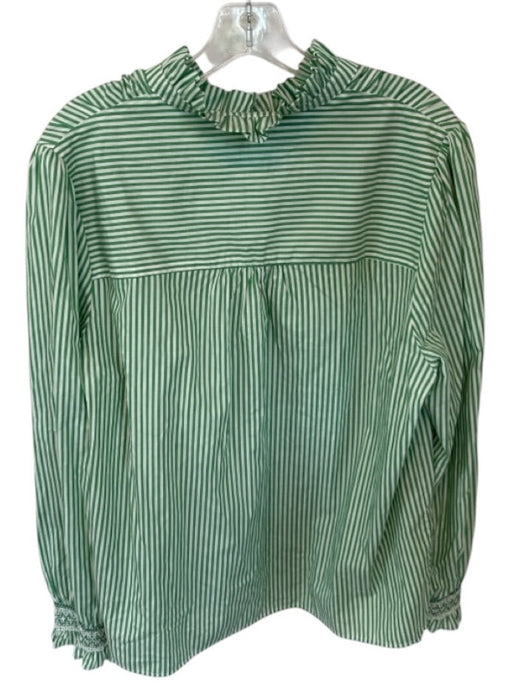 Boden Size 16/18 Green & White Cotton Long Sleeve Striped Smocked Detail Top Green & White / 16/18